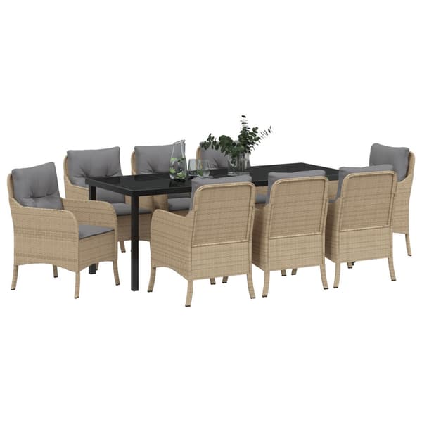 Trädgårdsmöbelset med kudde 9 pcs Beige konstrotting