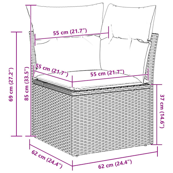 Trädgårdsoffset med kudde 6 pcs Grå Poly rattan
