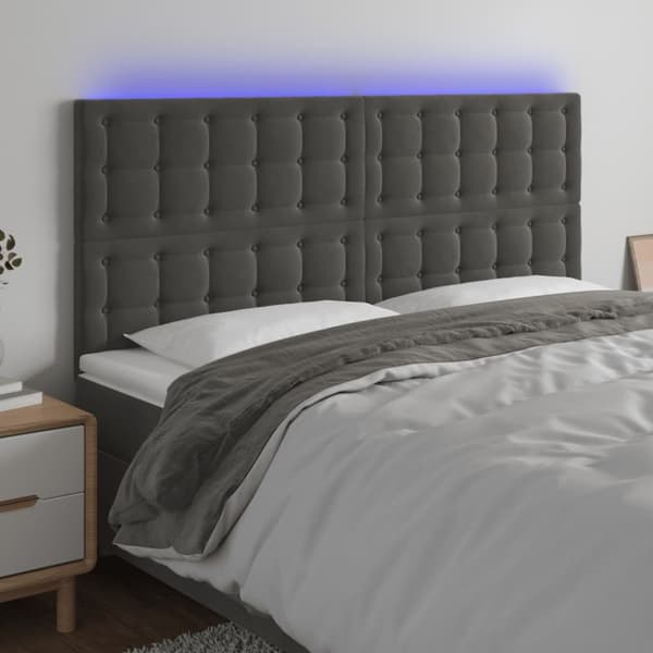 Sänggavel LED mörkgrå 160x5x118/128 cm sammet