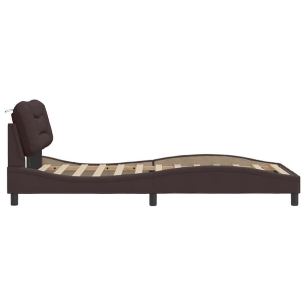Bed Frame with LED without Mattress "Hvar" Dark Brown 100x200 cm Fabric