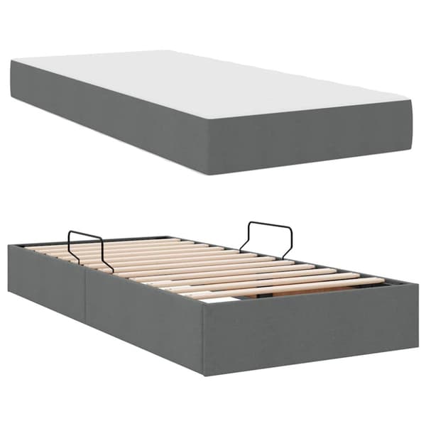 Förvaringssäng med madrass Mörkgrå 90 x 200 cm Polyester