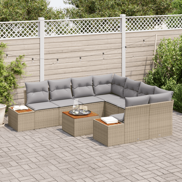 Trädgårdsoffset med kudde med lagring 9 pcs Beige Poly rattan