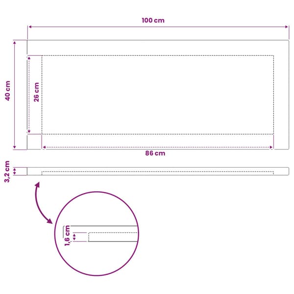 Rektangulärt Bordsskiva 100 x 40 x 3,2 cm Rektangulär