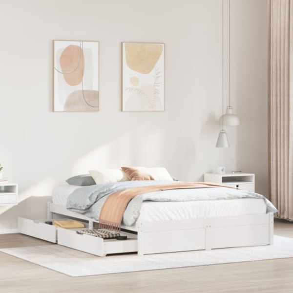 Sängram utan madrass vit 140x190 cm massiv furu