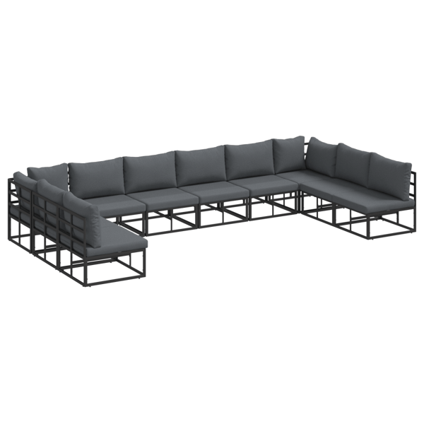 Trädgårdsoffset med kudde 10 pcs Svart Aluminium