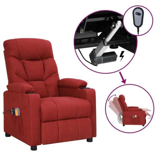 Elektrisk massagefåtölj vinröd tyg
