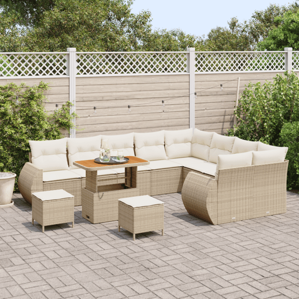 Trädgårdsoffset 12 pcs Beige och gräddfärgad Poly Rattan