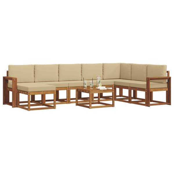 Utomhussoffset med kudde 9 pcs Naturlig och Beige