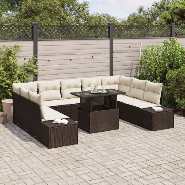 Trädgårdsoffset med lagring 10 pcs Brun Poly rattan