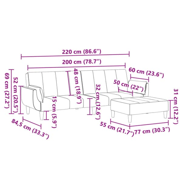 Bäddsoffa 2-sits med fotpall svart sammet