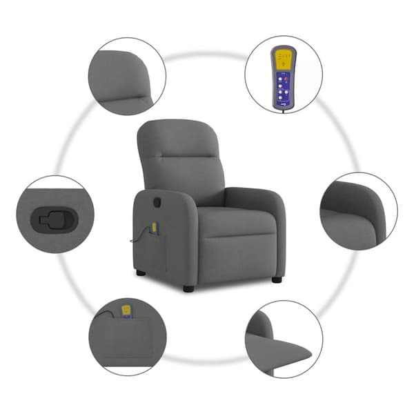 Massagefåtölj mörkgrå tyg