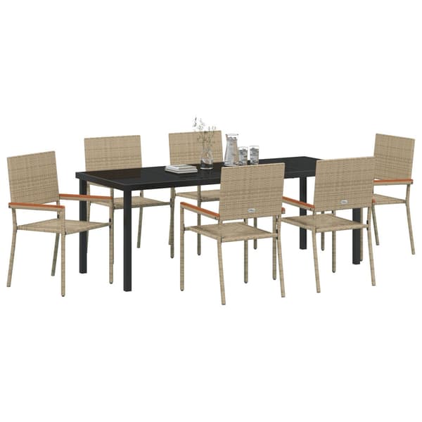Trädgårdsmöbelset med kudde 7 pcs Beige konstrotting