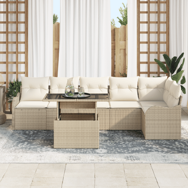 Trädgårdsoffset 7 st Beige Poly Rattan