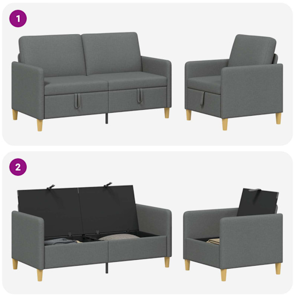 Soffgrupp med förvaring 2 pcs Mörkgrå Polyester