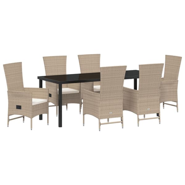 Trädgårdsmöbelset med kudde 7 pcs Beige konstrotting