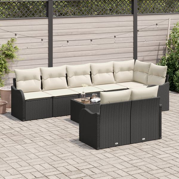 Trädgårdsoffset med kudde 9 pcs Svart och vit Poly rattan