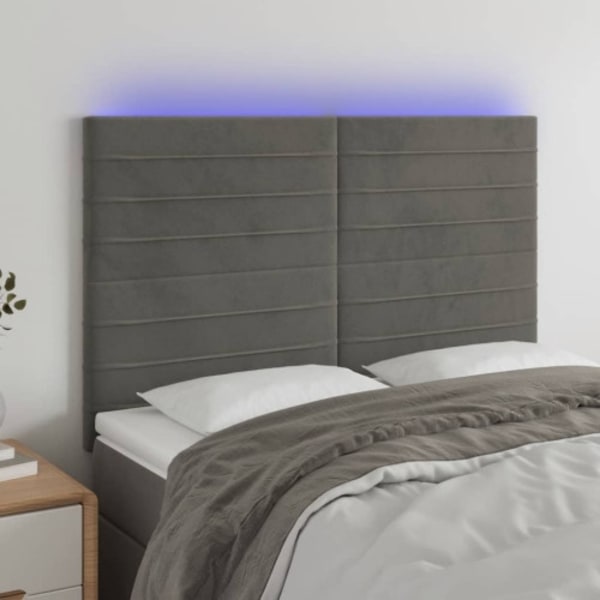 Sänggavel LED mörkgrå 144x5x118/128 cm sammet