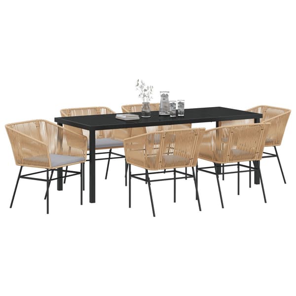 Trädgårdsmöbelset med kudde 7 pcs Brun Pulverlackerat stål