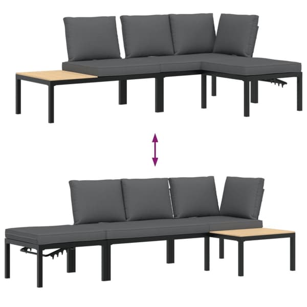 Trädgårdssoffa med dynor 3 delar svart aluminium