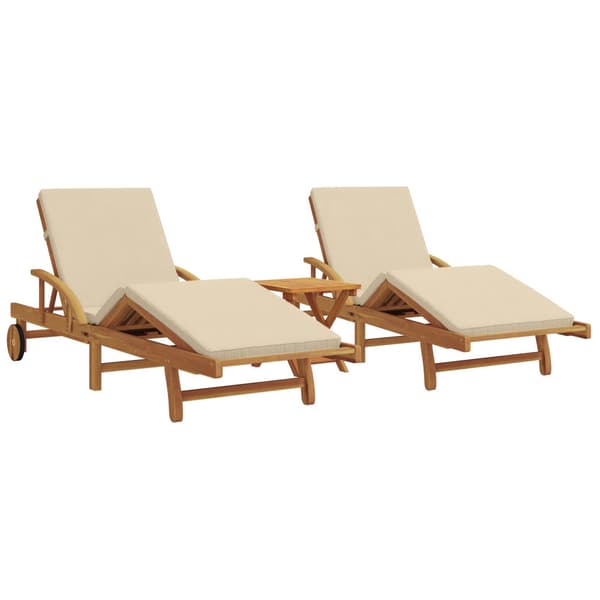 Solstol 3 st Massivt Akaciaträ Beige