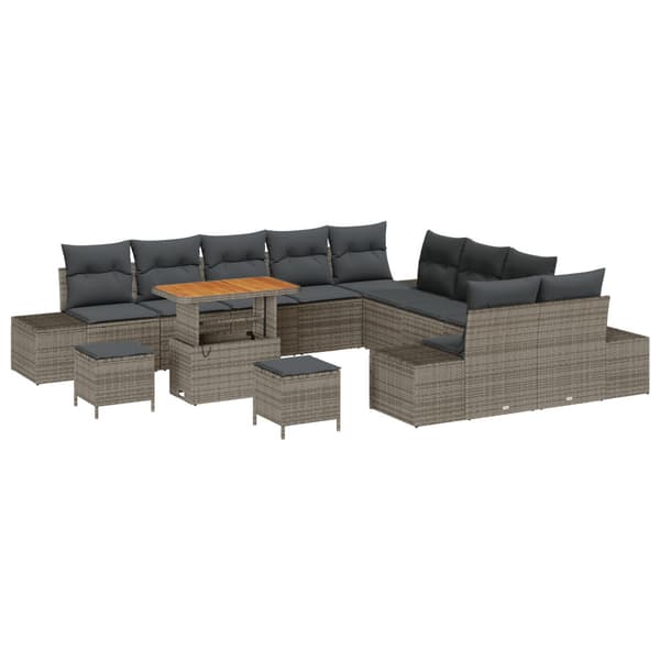 Trädgårdsoffset med kudde med lagring 13 pcs Grå Poly rattan