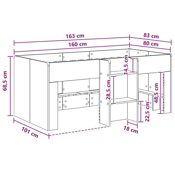 Barns hög sängram 2 pcs Vit 163 x 101,1 x 68,5 cm