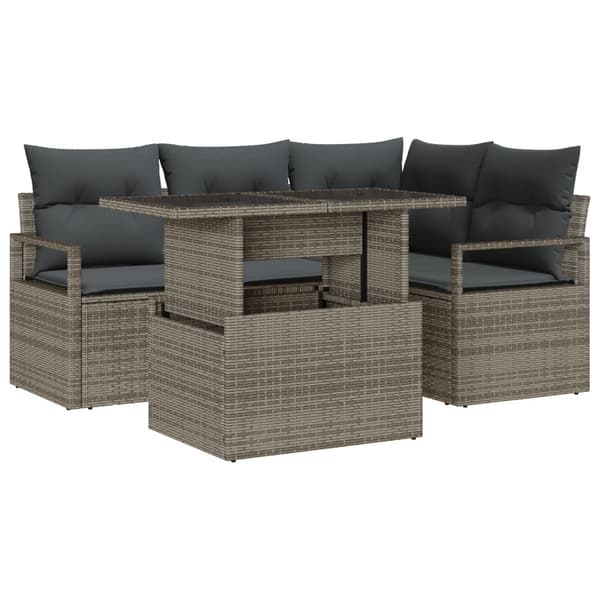 Trädgårdsoffset med kudde med lagring 5 pcs Grå Poly rattan