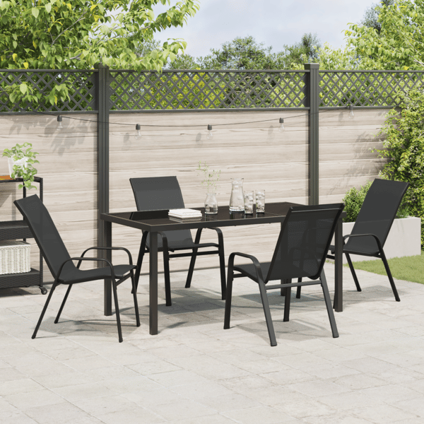 Trädgårdsmöbelset 5 pcs Svart Pulverlackerad stål