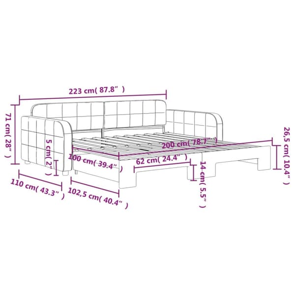 Dagbädd utdragbar rosa 100x200 cm sammet