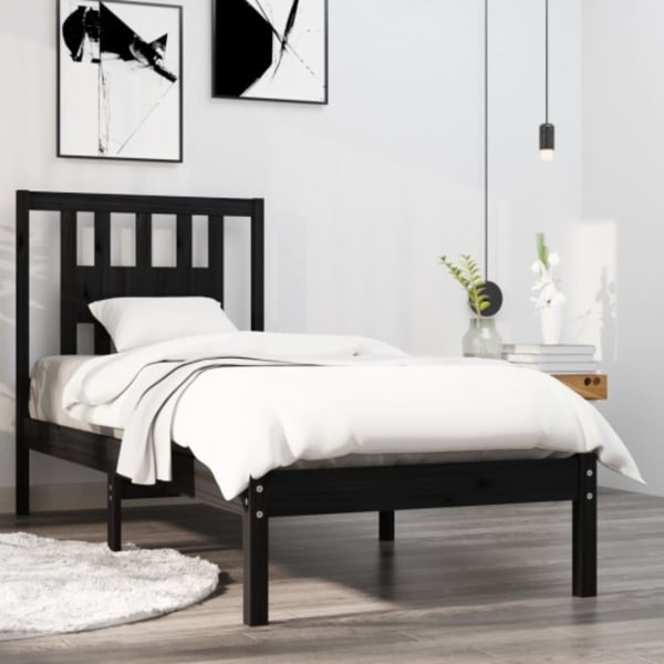 Sängram svart massiv furu 75x190 cm
