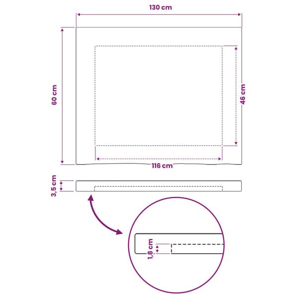 Rektangulärt Bordsskiva 90 x 50 x 3,5 cm Rektangulär Vit