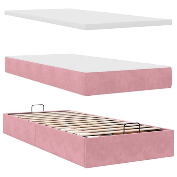 Ottoman sängram med madrasser rosa 90x190 cm sammet