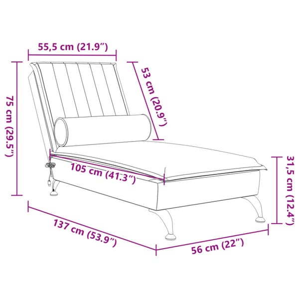 Massageschäslong med bolster rosa sammet