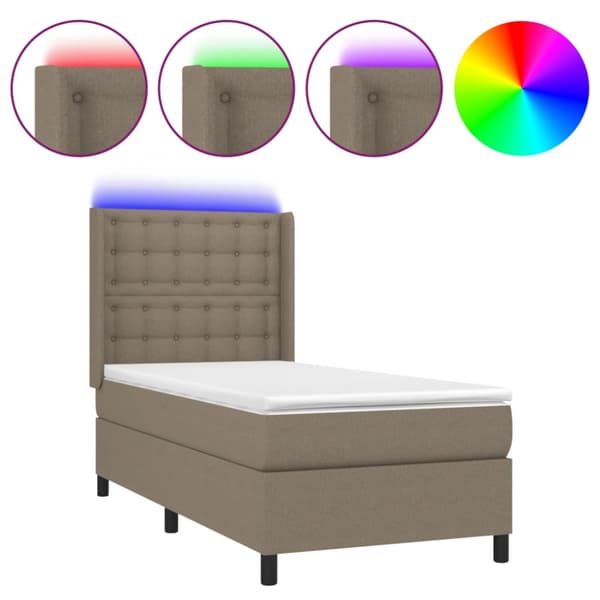 Ramsäng med madrass & LED taupe 90x200 cm tyg