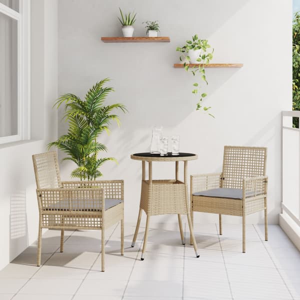 Trädgårdsmöbelset 3 pcs Beige konstrotting