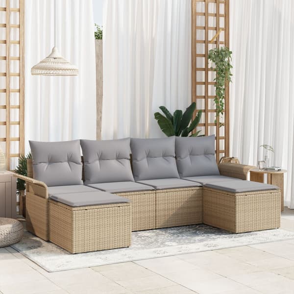 Trädgårdsoffset med kudde 6 pcs Beige konstrotting