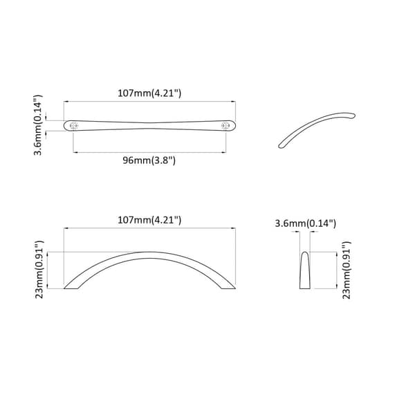 Handtag 2 pcs Silver 107 x 3.6 x 23 mm Rostfritt stål