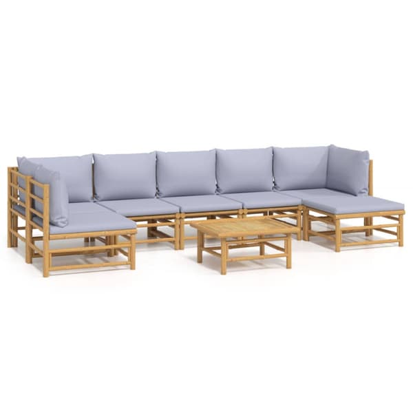 Loungegrupp 8 delar ljusgråa dynor bambu