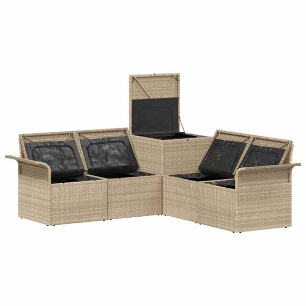 Soffset 5 st Beige och krämvit Poly Rattan och stål