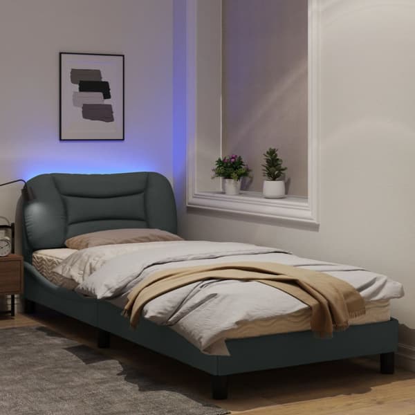 Bed Frame with LED without Mattress "Hvar" Light Grey 90x200 cm Fabric