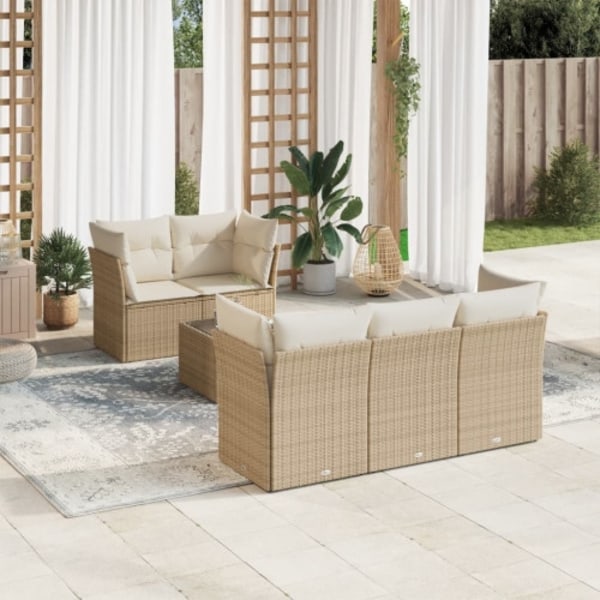 Soffgrupp för trädgården med dynor 6 delar beige konstrotting