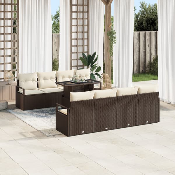 Trädgårdsoffset med kudde med lagring 9 pcs Brun Poly rattan