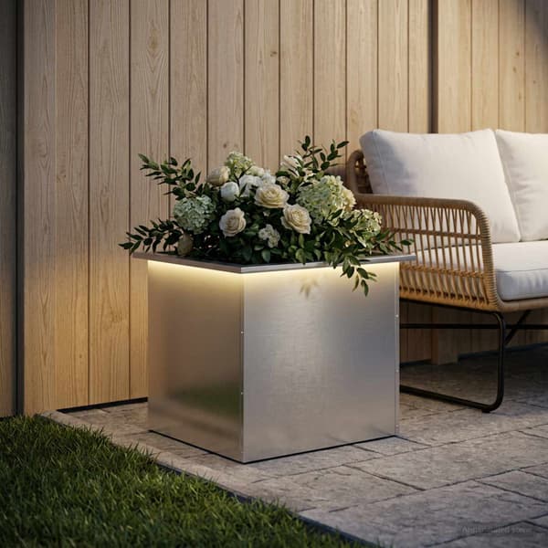 Odlingslåda med LED Silver 50 x 60 x 48 cm Rostfritt stål