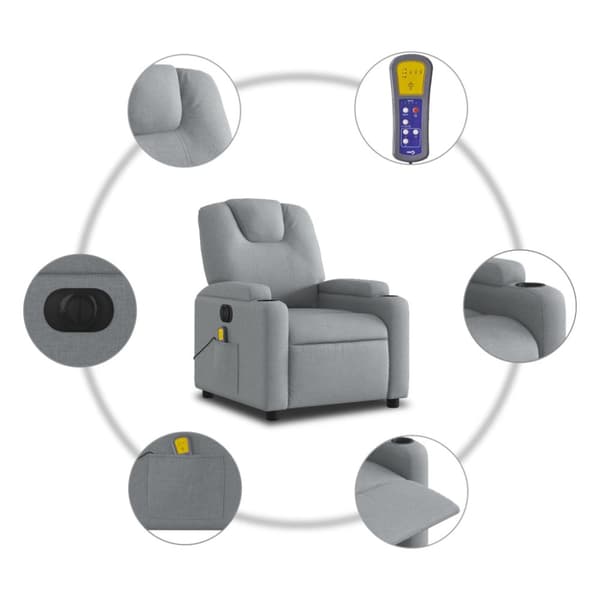 Elektrisk massagefåtölj ljusgrå tyg
