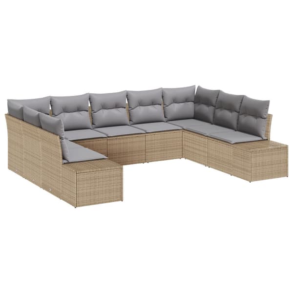 Trädgårdsoffset med kudde 9 pcs Beige och Ljusgrå Polyrattan