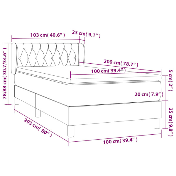 Ramsäng med madrass mörkgrå 100x200 cm sammet
