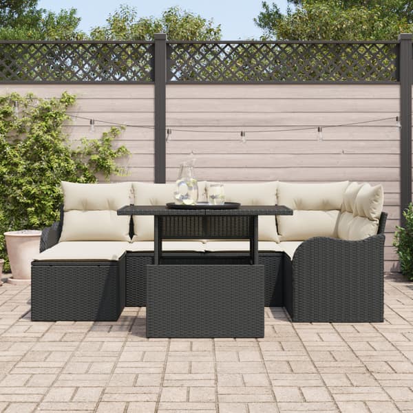 Trädgårdsoffset med kudde med lagring 7 pcs Svart Poly rattan