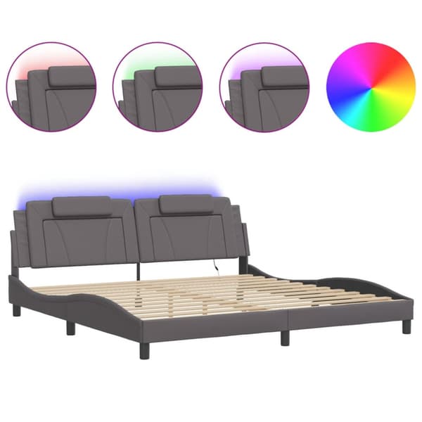 Bed Frame "Viana" with LED without Mattress Grey 200x200 cm