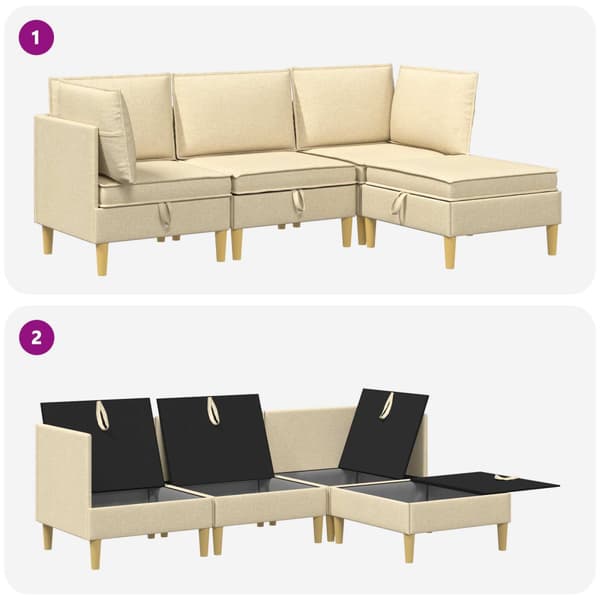 Möbelset för vardagsrummet med kudde 4 pcs Gräddvit Tyg