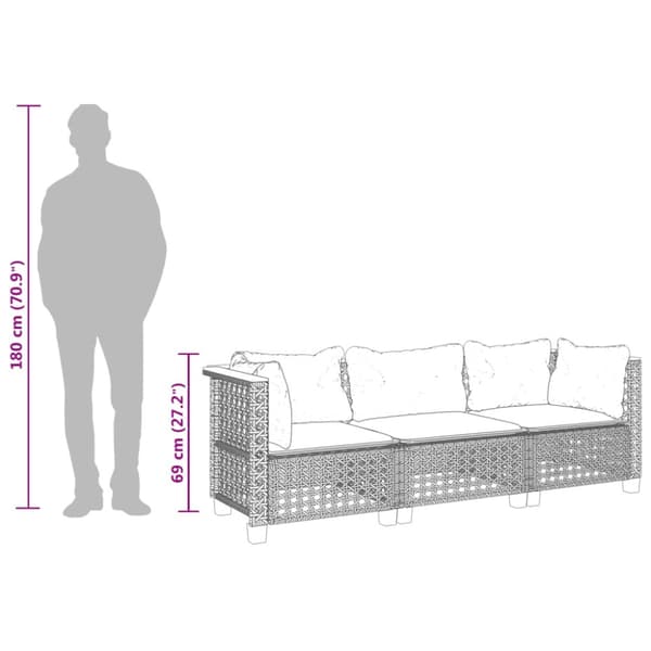Trädgårdssoffa 3-sits med dynor konstrotting beige